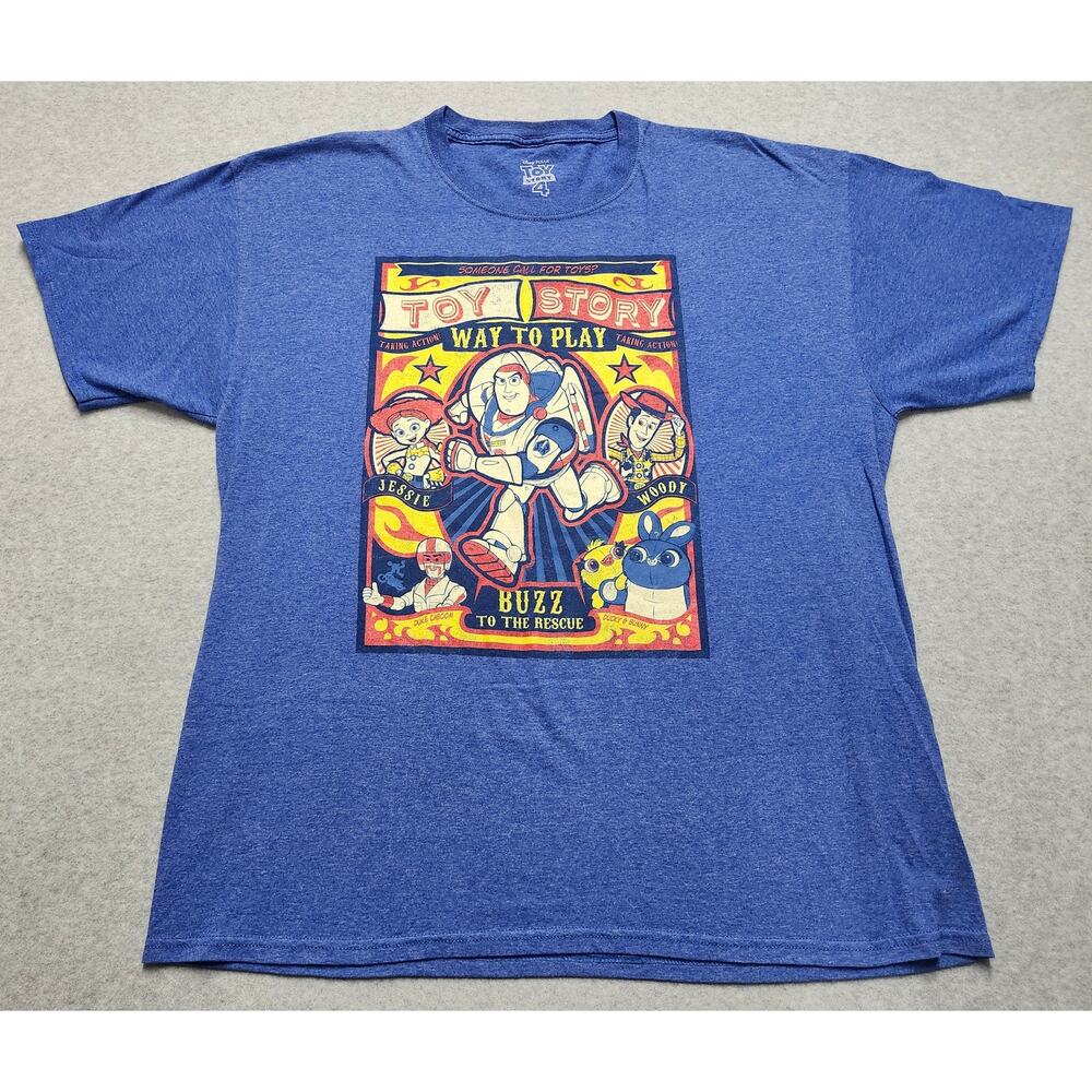 Disney Pixar Toy Story 4 Graphic Tee XL Blue Buzz Woody Jessie Ducky Bunny